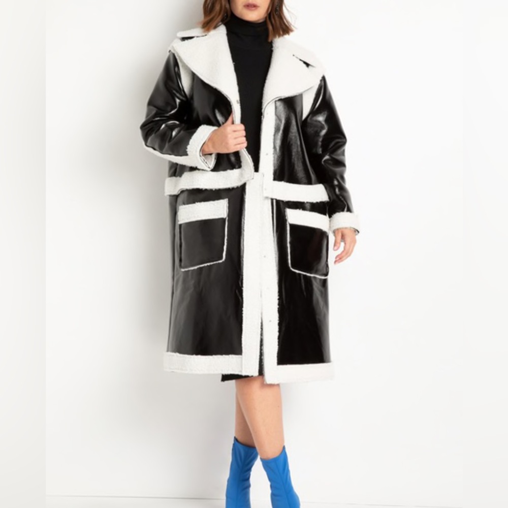 ELOQUII Freya Convertible Patent Leather Sherpa Coat size 14/16